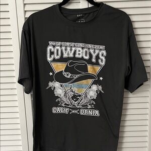 SHEIN Dark Gray Cowboy Graphic Tee